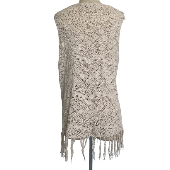 Crochet Fringe Vest Tan Neutral Medium - Picture 6 of 8